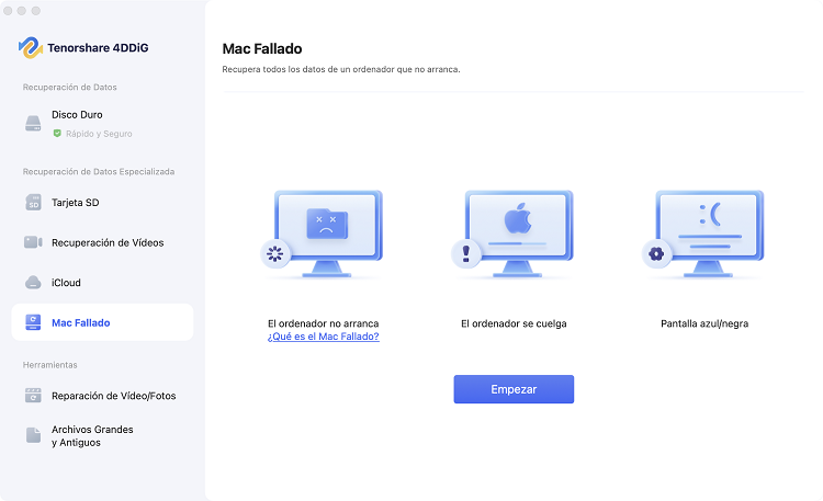 interfaz de recuperación de mac colapsado