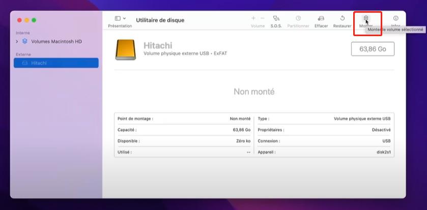 monter le disque dur non reconnu sur mac