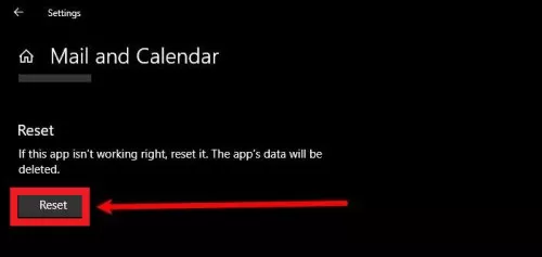 réinitialiser l'application de messagerie Windows