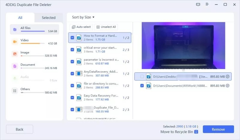 voorbeeld om dubbele muziekbestanden te verwijderen