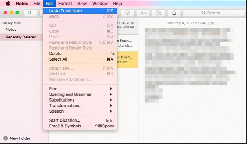 come recuperare le note cancellate su Mac dalle cartelle eliminate di recente