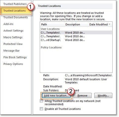 fix Word experienced an error trying to open the file try these suggestions