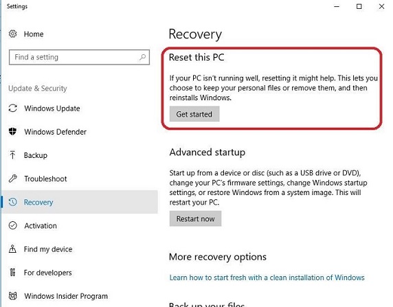 Windows 10 errore critico menu di avvio correzione-reset pc