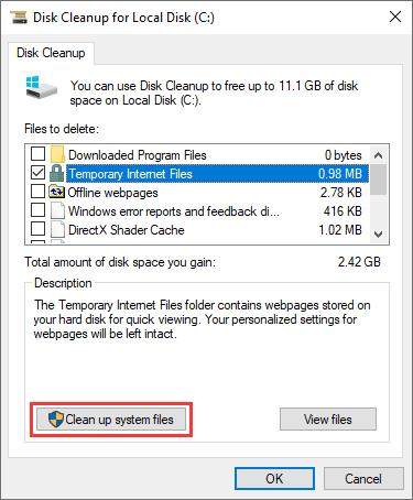 pulisce i file di sistema del disco