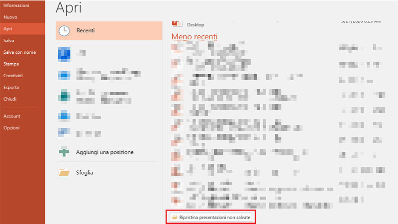 recupero file powerpoint da Recenti